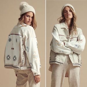 NWT Free People Winter Cactus Embroidered Quilt Sequin Ivory Combo Jacket Large